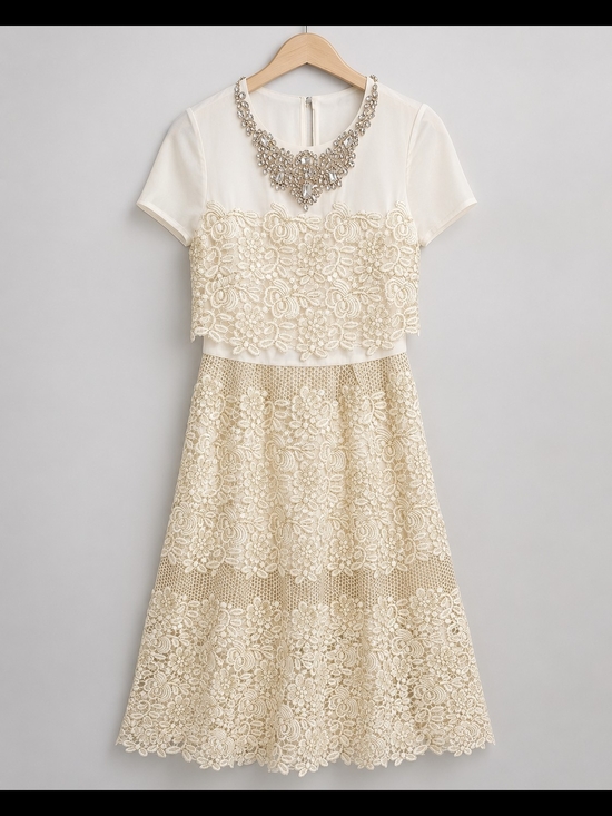 Ted Baker London Dresses & Skirts - Ted Baker London Cream Lace Midi Dress with Short Sleeves